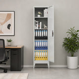 Single-Door Metal Tall Cabinet Shelf Storage for Home Office Gym - Front View