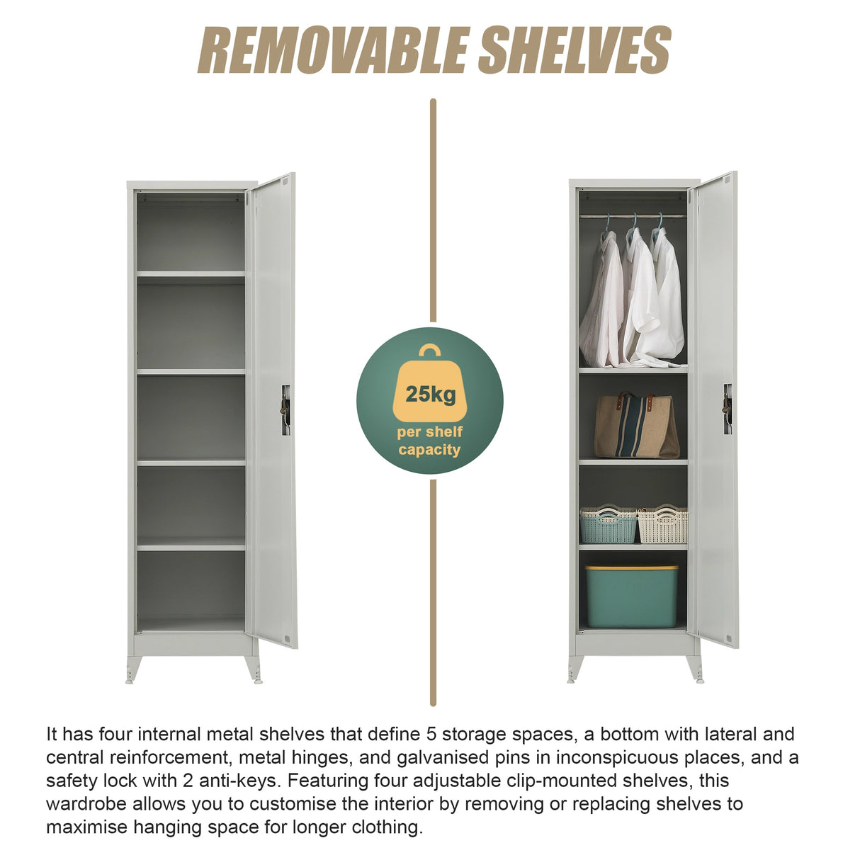 Single-Door Metal Tall Cabinet Shelf Storage for Home Office Gym