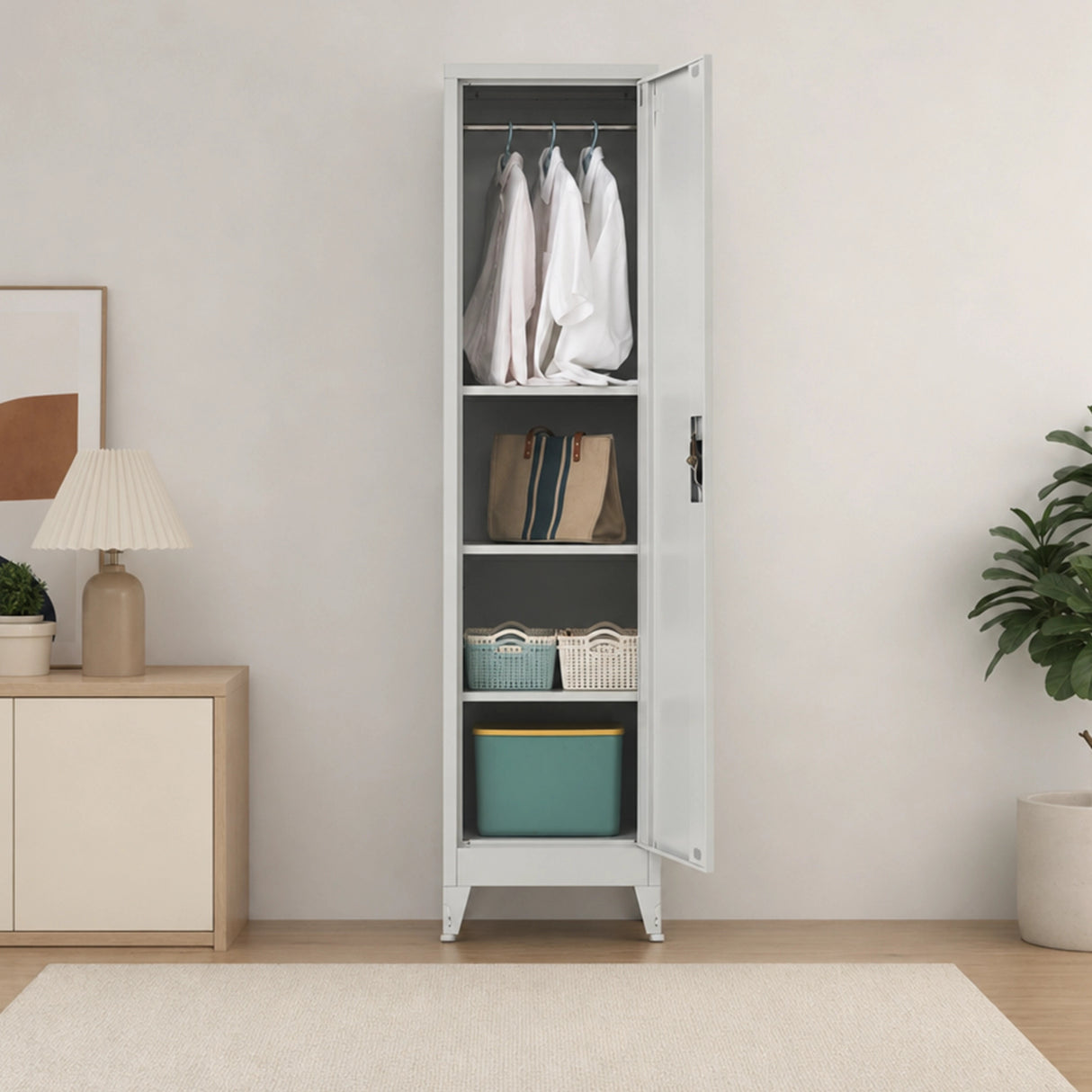 Single-Door Metal Tall Cabinet Shelf Storage for Home Office Gym