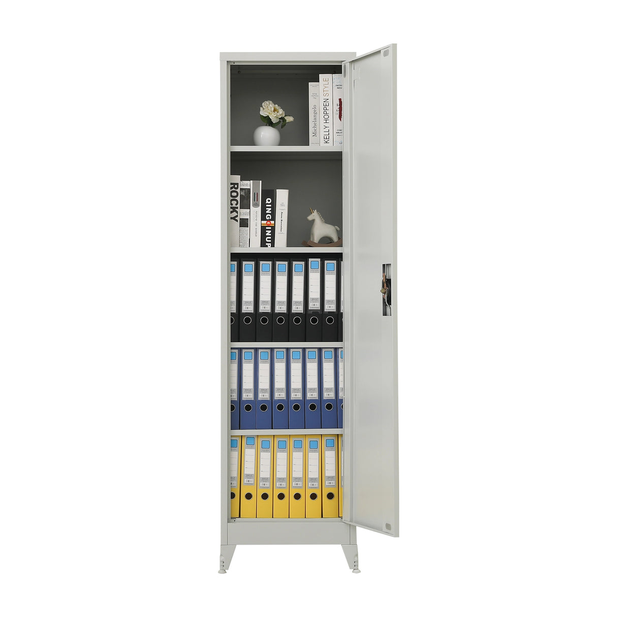 Single-Door Metal Tall Cabinet Shelf Storage for Home Office Gym