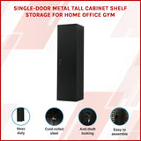 Single-Door Metal Tall Cabinet Shelf Storage for Home Office Gym - Front View