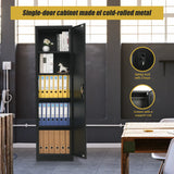Single-Door Metal Tall Cabinet Shelf Storage for Home Office Gym - Close-Up Angle