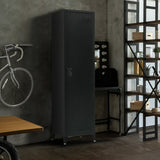 Single-Door Metal Tall Cabinet Shelf Storage for Home Office Gym - Side View