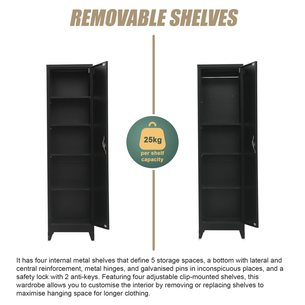 Single-Door Metal Tall Cabinet Shelf Storage for Home Office Gym