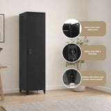 Single-Door Metal Tall Cabinet Shelf Storage for Home Office Gym - Low Angle