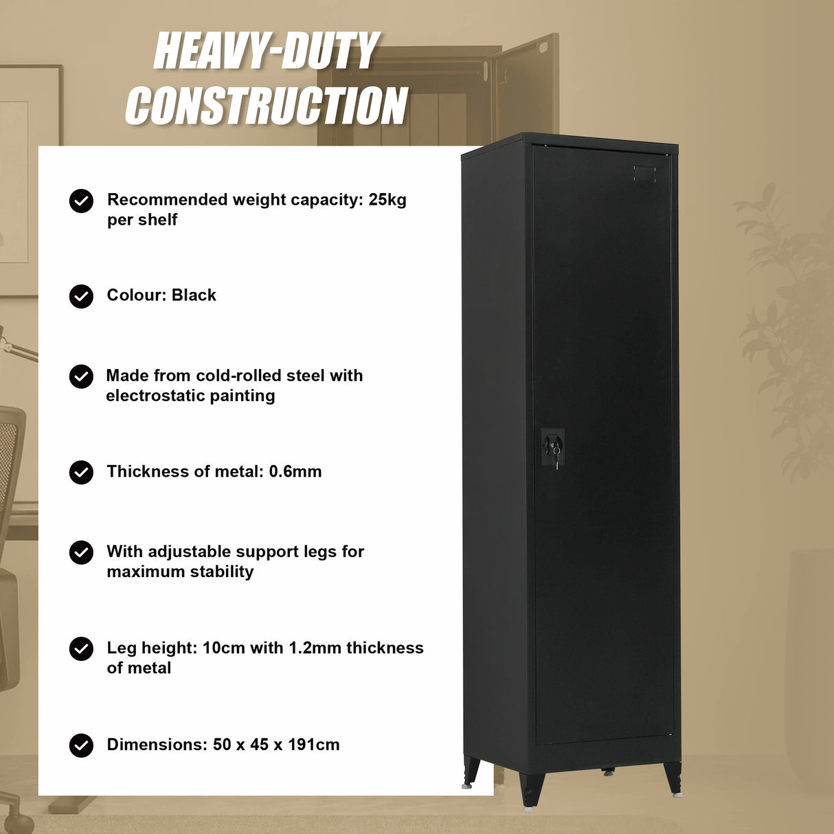 Single-Door Metal Tall Cabinet Shelf Storage for Home Office Gym