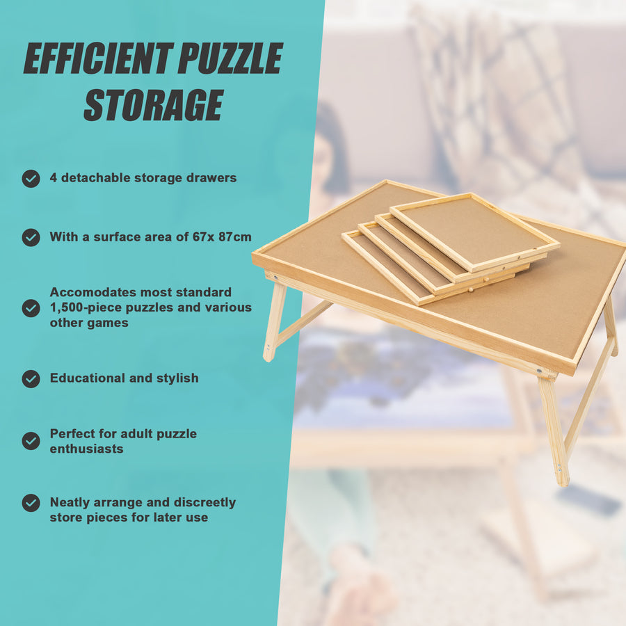 1500 Piece Wooden Jigsaw Puzzle Table &ndash; 67x87cm Puzzle Board with Folding Legs