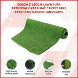 200cm x 250cm Lawn Turf Artificial Grass Mat Carpet Fake Synthetic Garden Landscape - 45-Degree Angle