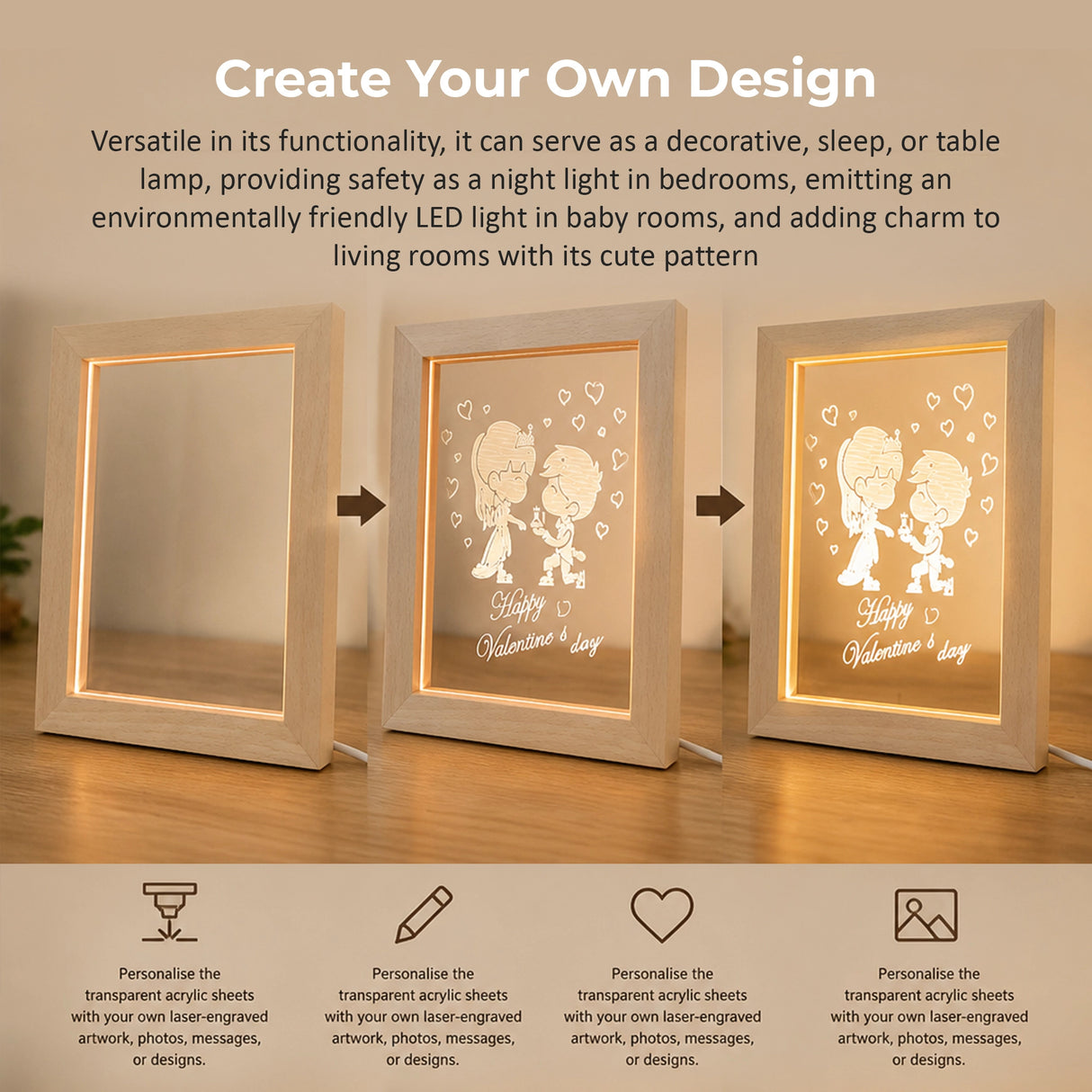 LED Photo Frame + 2 Blanks Laser Engraving Display Night-light Engraver Picture