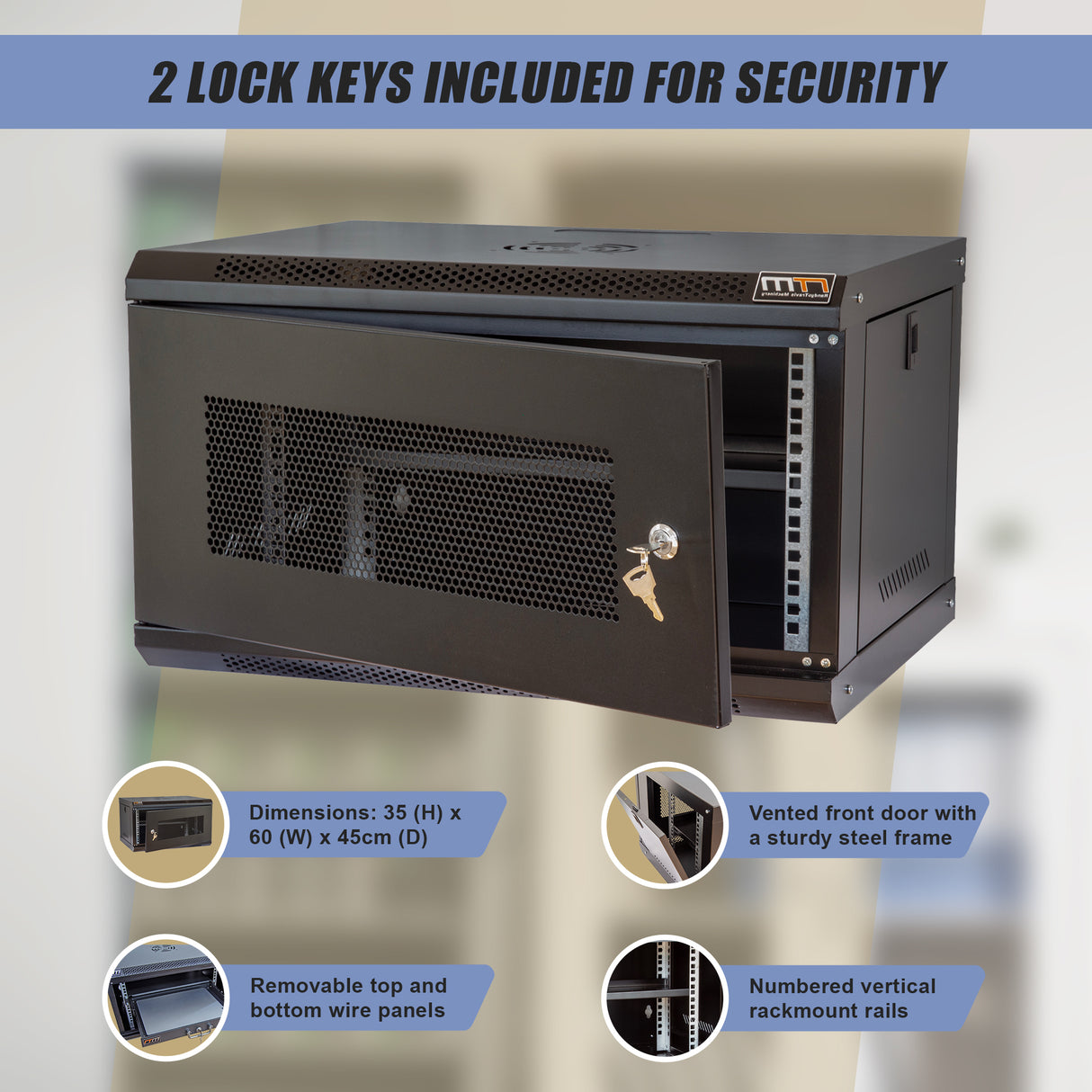 19" 6U Wall Mount Network DVR NVR Data Cabinet Enclosure