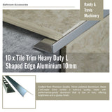10 x Tile Trim Heavy Duty L Shaped Edge Aluminium 10mm
