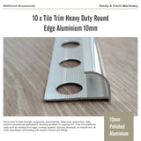 10 x Tile Trim Heavy Duty Round Edge Aluminium 10mm - Rear View