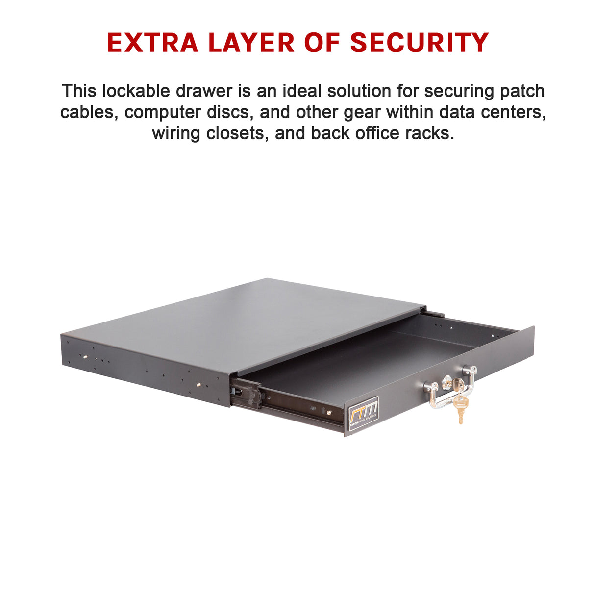 1U Locking Rack Mount Drawer Secure Steel Storage for 19" Network Server