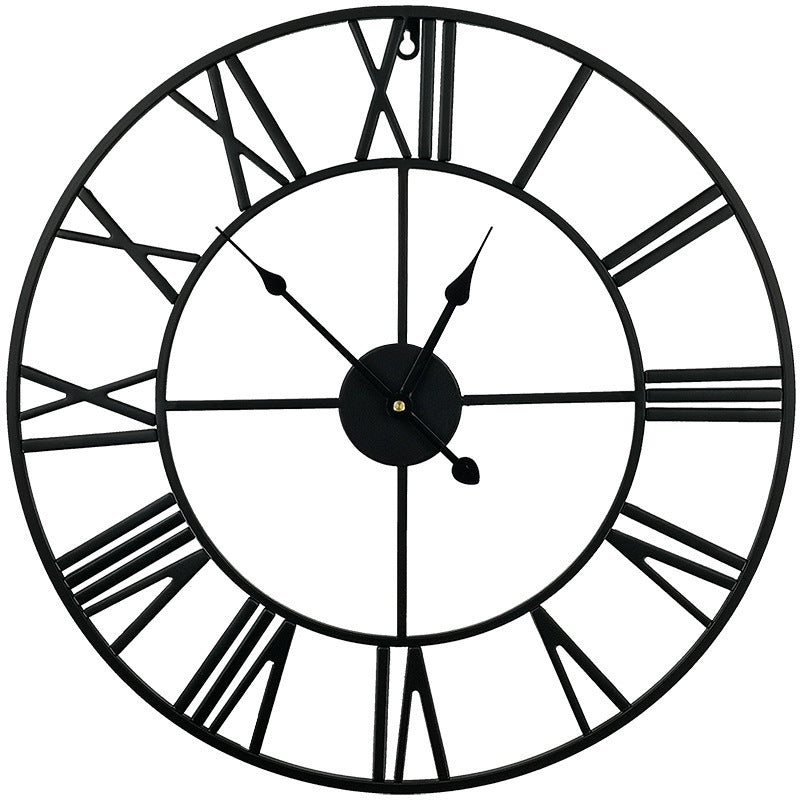 60cm Industrial Large Wall Clock, Round Metal Wall Clocks Roman Numerals Style