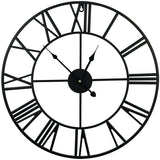 60cm Industrial Large Wall Clock, Round Metal Wall Clocks Roman Numerals Style - Front View