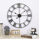 60cm Industrial Large Wall Clock, Round Metal Wall Clocks Roman Numerals Style - Side View