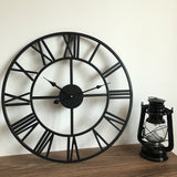 60cm Industrial Large Wall Clock, Round Metal Wall Clocks Roman Numerals Style - Top-Down View
