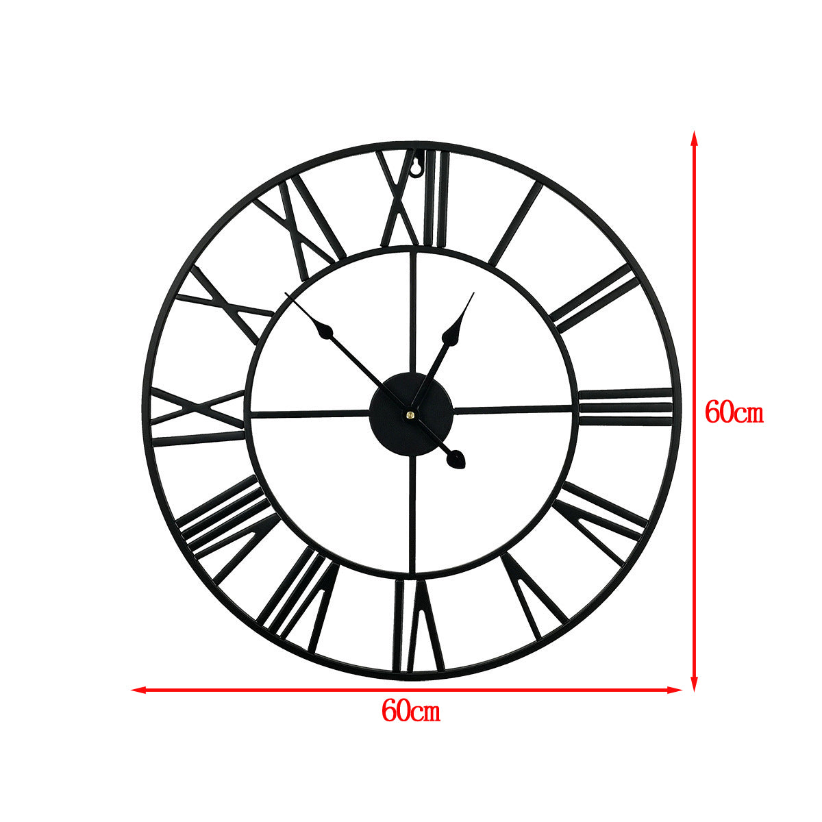 60cm Industrial Large Wall Clock, Round Metal Wall Clocks Roman Numerals Style