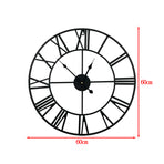 60cm Industrial Large Wall Clock, Round Metal Wall Clocks Roman Numerals Style