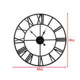 60cm Industrial Large Wall Clock, Round Metal Wall Clocks Roman Numerals Style - 45-Degree Angle