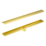 800mm Bathroom Shower Brushed Brass Grate Drain w/ Centre outlet Floor Waste - Side View