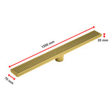 1200mm Bathroom Shower Brushed Brass Grate Drain w/ Centre outlet Floor Waste Square Pattern - Extra Image