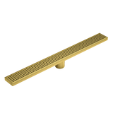 1200mm Bathroom Shower Brushed Brass Grate Drain w/ Centre outlet Floor Waste Square Pattern - Top-Down View
