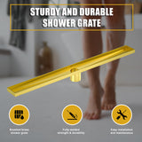 1200mm Bathroom Shower Brushed Brass Grate Drain w/ Centre outlet Floor Waste Square Pattern - Rear View