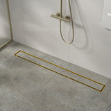 800mm Tile Insert Shower Bathroom Brushed Brass Grate Drain w/ Centre outlet Floor Waste - 45-Degree Angle