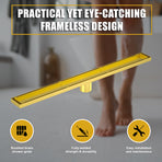 900mm Tile Insert Bathroom Shower Brushed Brass Grate Drain w/ Centre outlet Floor Waste
