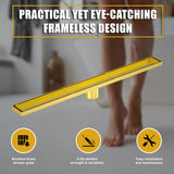 1000mm Tile Insert Bathroom Shower Brushed Brass Grate Drain w/Centre outlet Floor Waste - Top-Down View