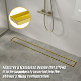 1000mm Tile Insert Bathroom Shower Brushed Brass Grate Drain w/Centre outlet Floor Waste - Extra Image