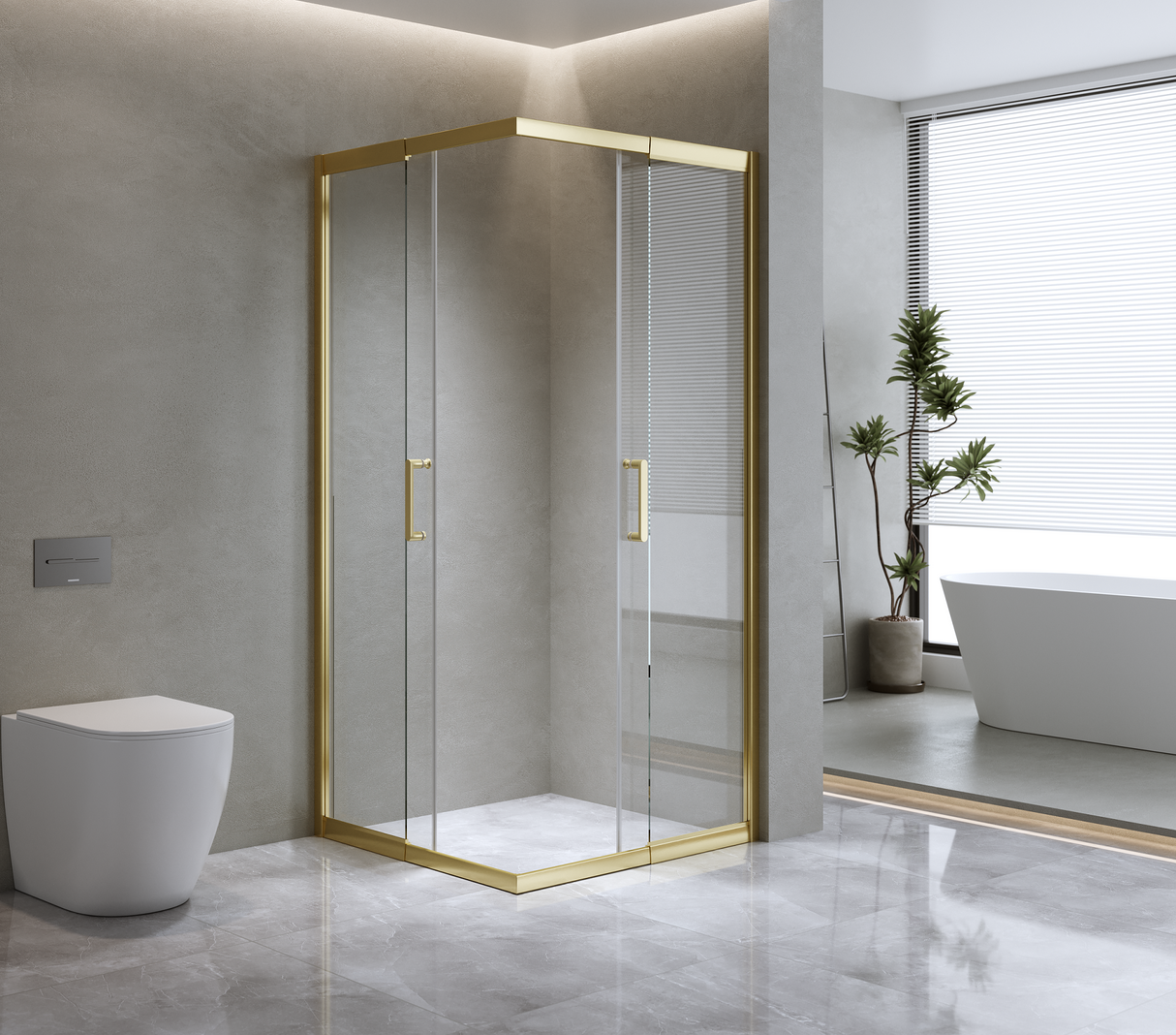 Adjustable 1000x1000mm Double Sliding Door Glass Shower Screen in Gold