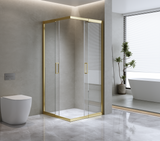 Adjustable 1200x1200mm Double Sliding Door Glass Shower Screen in Gold