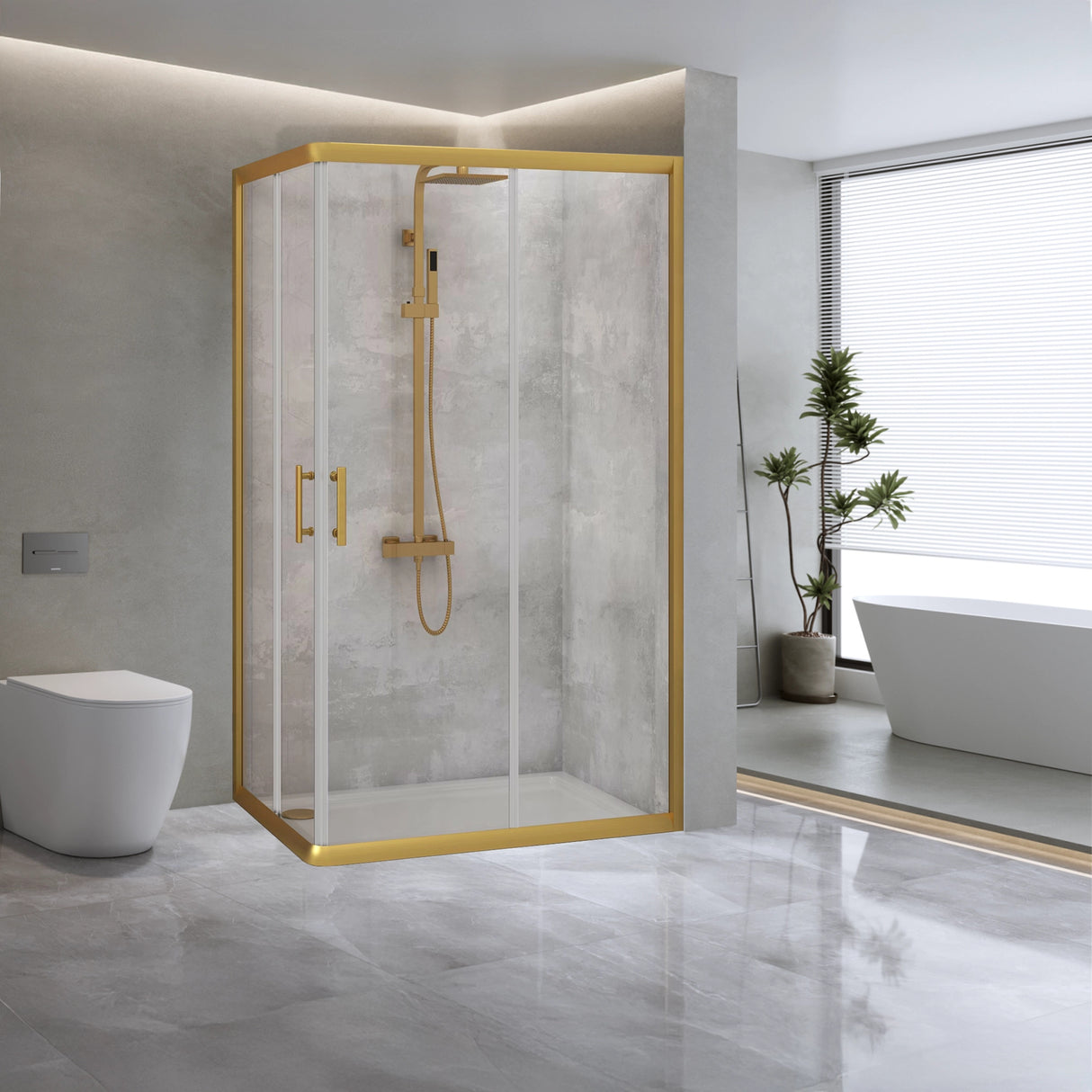 Adjustable 900x1200mm Double Sliding Door Glass Shower Screen in Gold