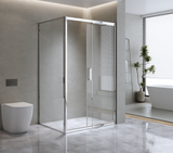 Adjustable 1500x800mm Single Door Corner Sliding Glass Shower Screen in Chrome - Side View