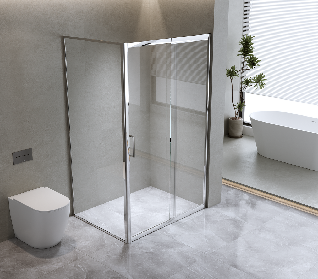 Adjustable 1400x800mm Single Door Corner Sliding Glass Shower Screen in Chrome