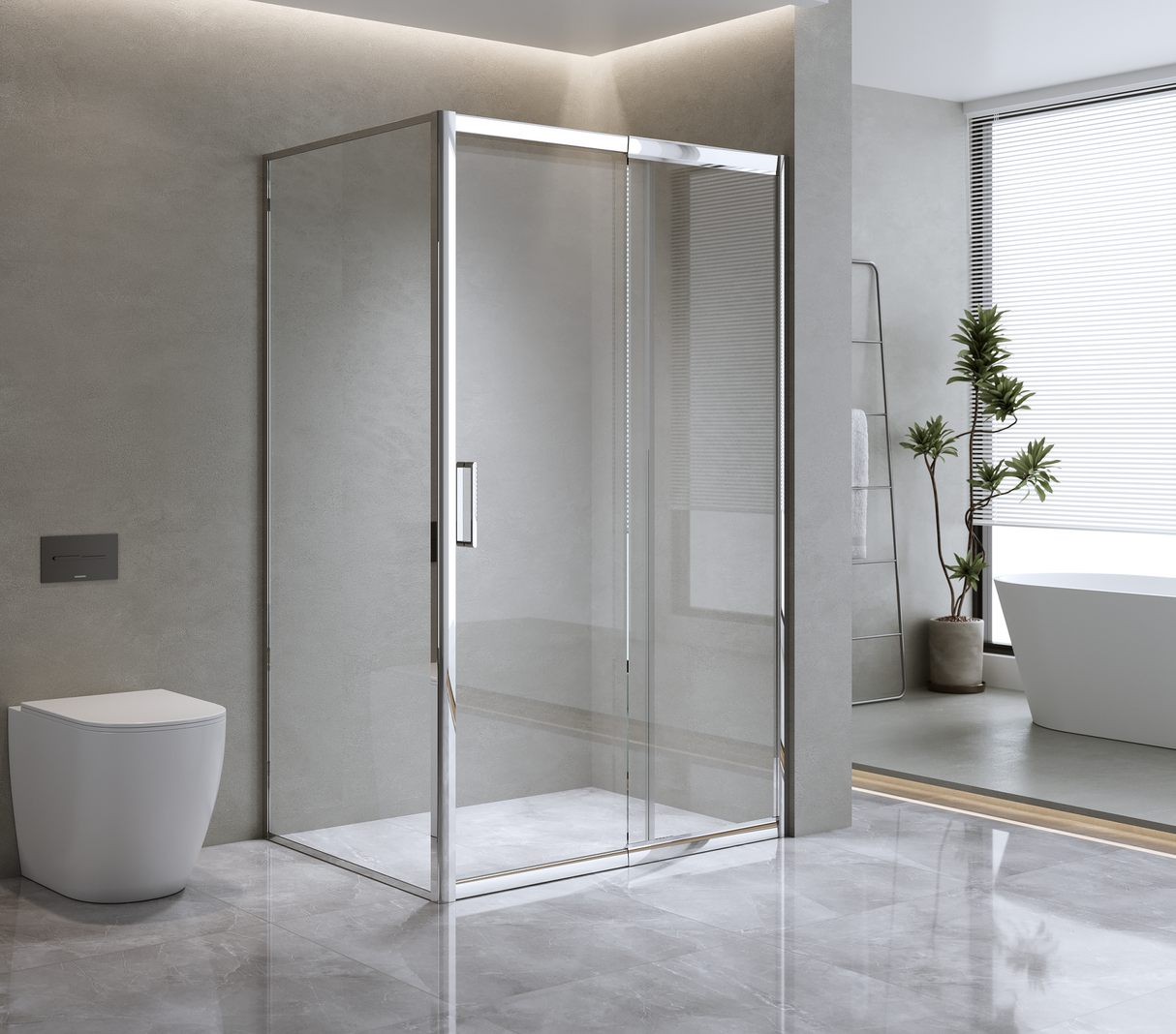 Adjustable 1300x920mm Single Door Corner Sliding Glass Shower Screen in Chrome