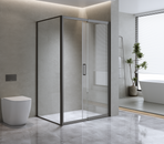 Adjustable 1300x920mm Single Door Corner Sliding Glass Shower Screen in Black