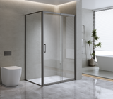 Adjustable 1500x920mm Single Door Corner Sliding Glass Shower Screen in Black - Side View