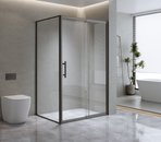 Adjustable 1500x920mm Single Door Corner Sliding Glass Shower Screen in Black