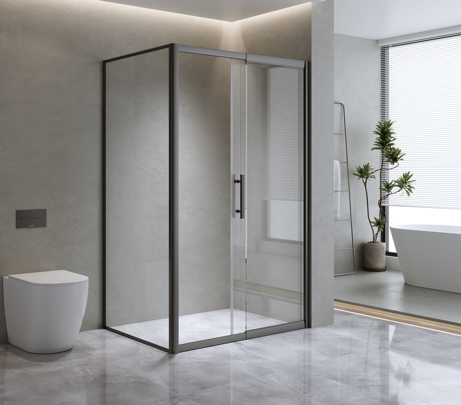 150mm Adjustable (1850x800mm) Single Door Corner Sliding Glass Shower Screen in Black