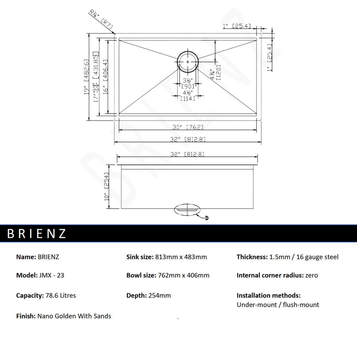 BRIENZ 32-inch Nano Workstation Ledge Undermount 16 Gauge Sand-finished Kitchen Sink Single Bowl