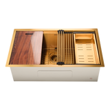 BRIENZ 32-inch Nano Workstation Ledge Undermount 16 Gauge Sand-finished Kitchen Sink Single Bowl - Front View