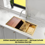 BRIENZ 32-inch Nano Workstation Ledge Undermount 16 Gauge Sand-finished Kitchen Sink Single Bowl