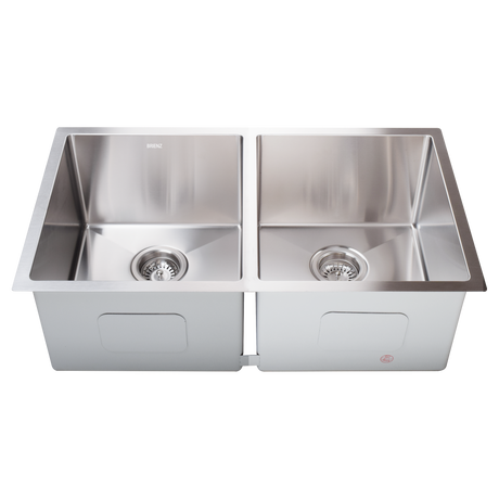 Double bowl stainless steel kitchen laundry sink, 775 x 450mm, brushed stainless steel finish