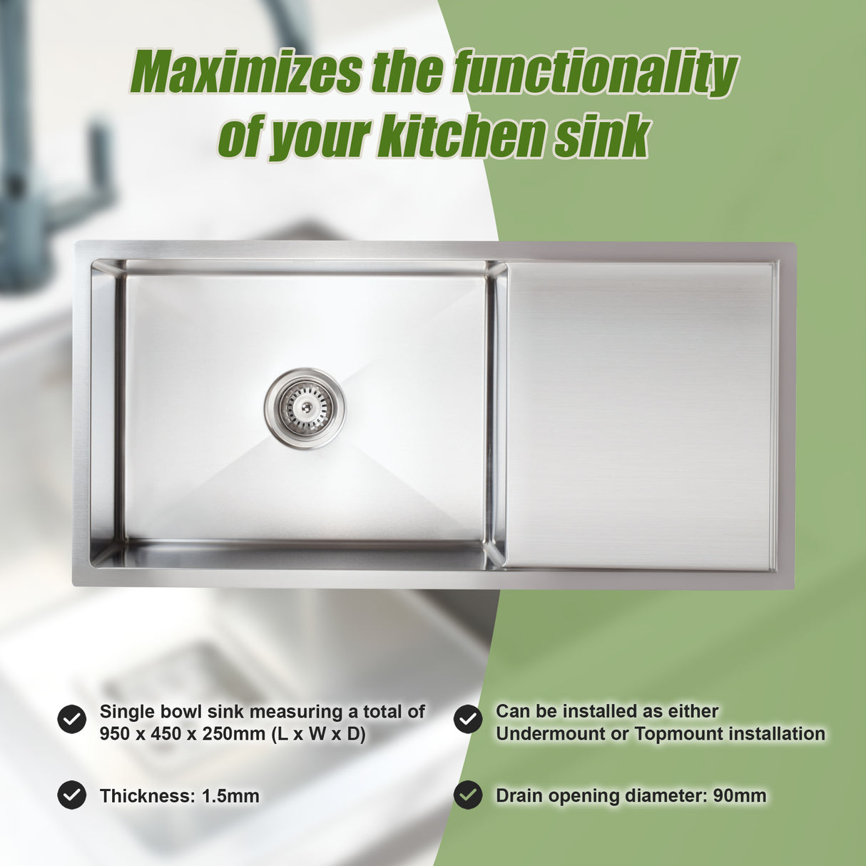 Stainless Steel Sink - 950 x 450mm