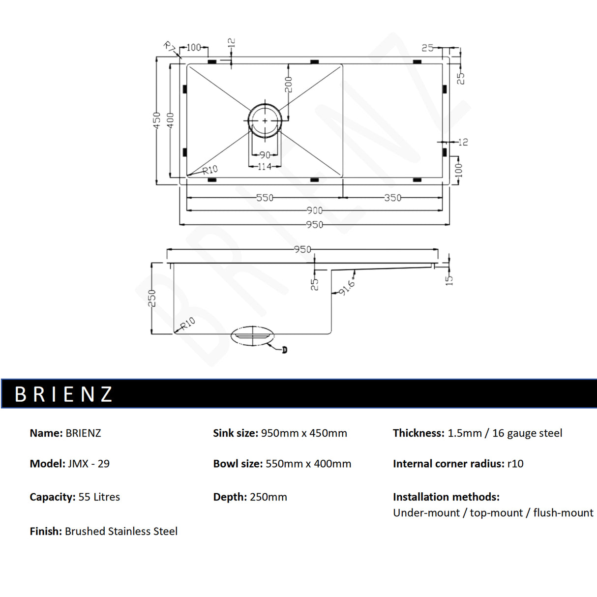 Stainless Steel Sink - 950 x 450mm