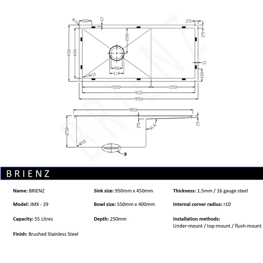 Stainless Steel Sink - 950 x 450mm