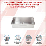 Stainless Steel Sink - 900 x 450mm - Rear View